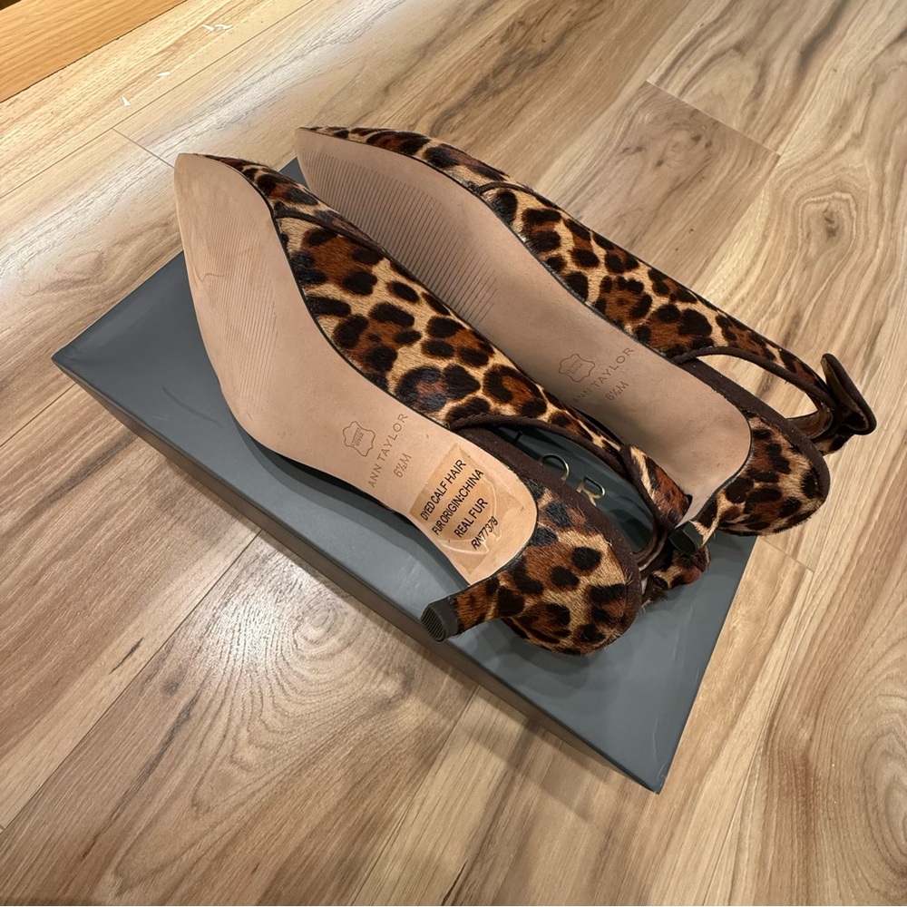 Ann Taylor Tanja Leopard Print Heels Haircalf Slingbacks, Size 6.5 - Picture 4 of 5